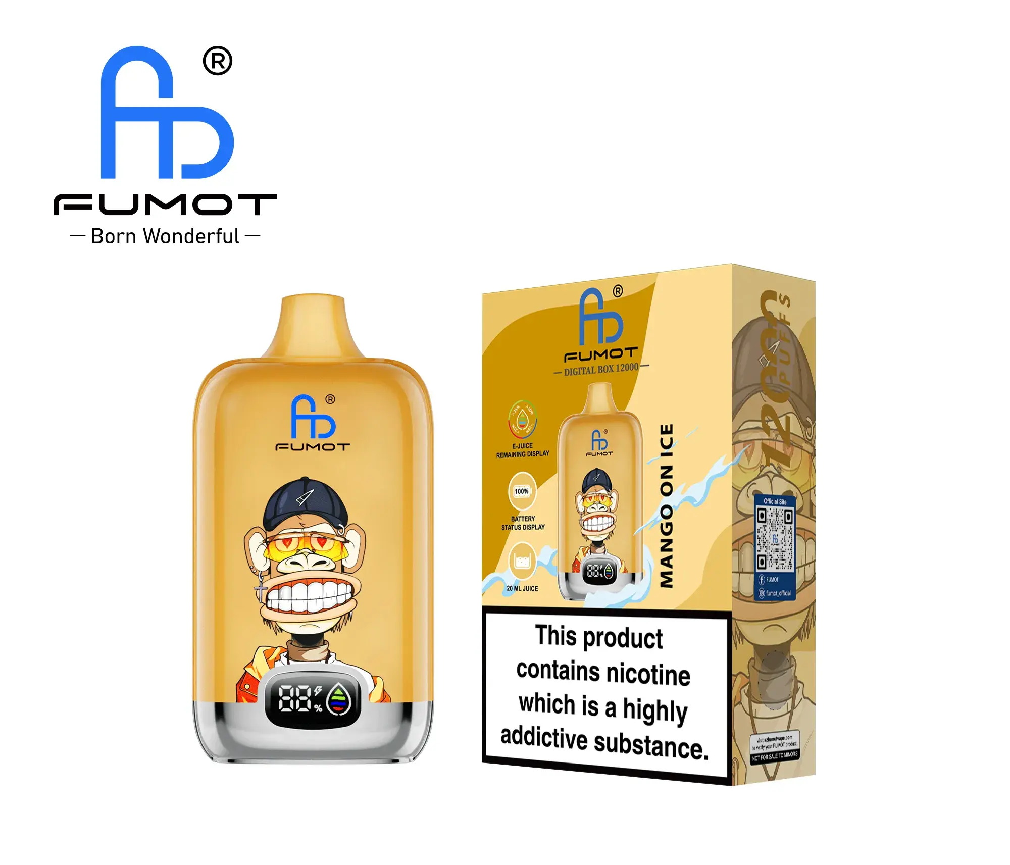 Fumot Digital Box 12000 Verpackung mit QR-Code zur Echtheitsprüfung